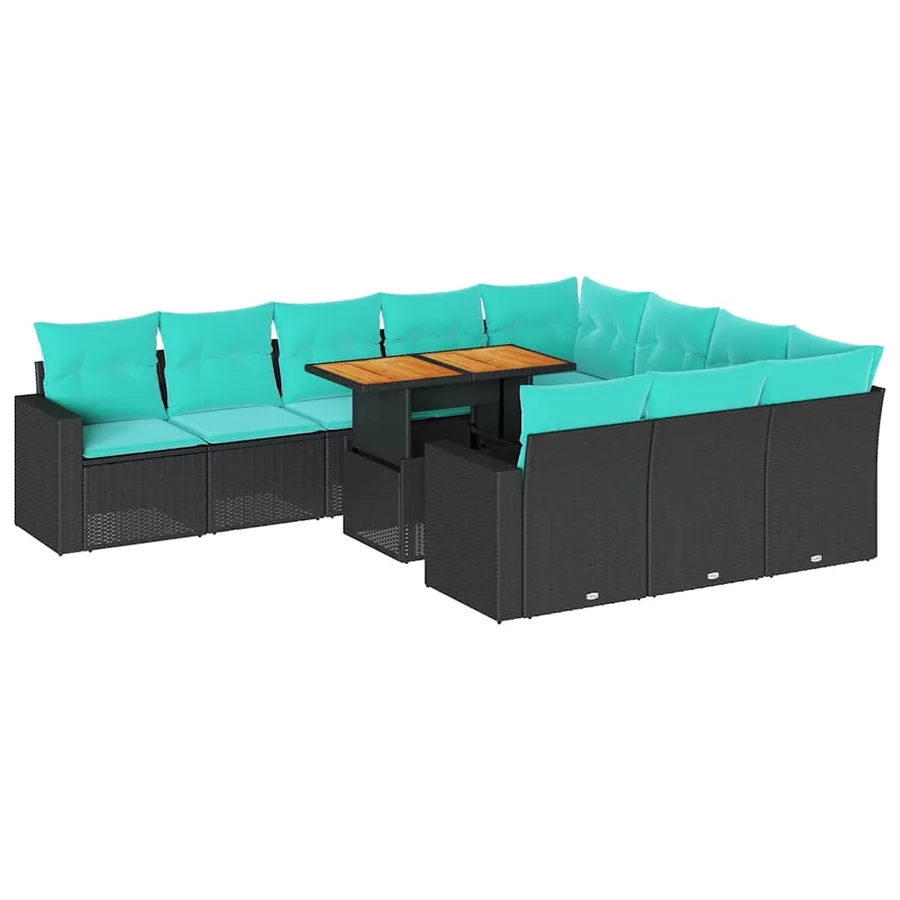 Salon de jardin 11 pcs avec coussins noir résine tressée - 2
