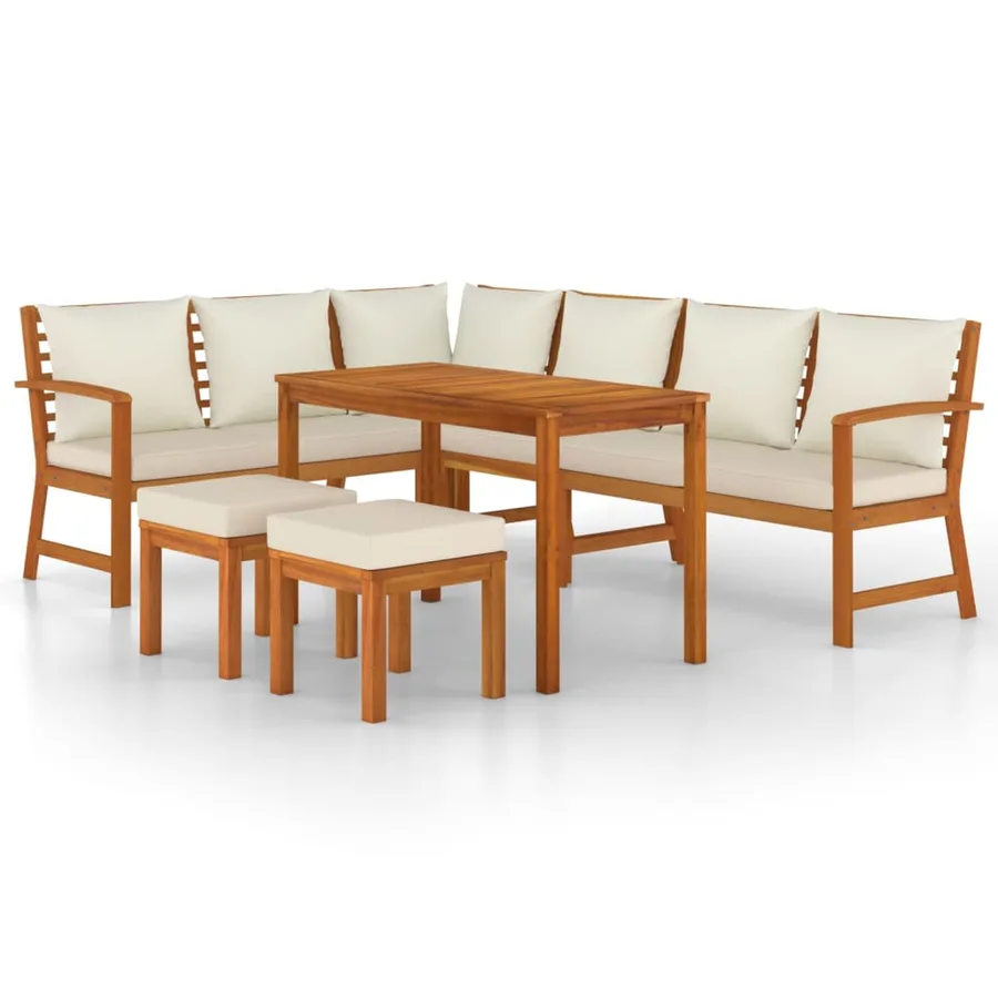 Ensemble à manger de jardin coussins 7 pcs Bois acacia - 2