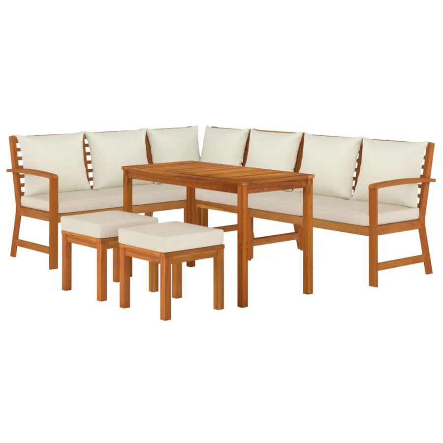 Ensemble à manger de jardin coussins 7 pcs Bois acacia - 3