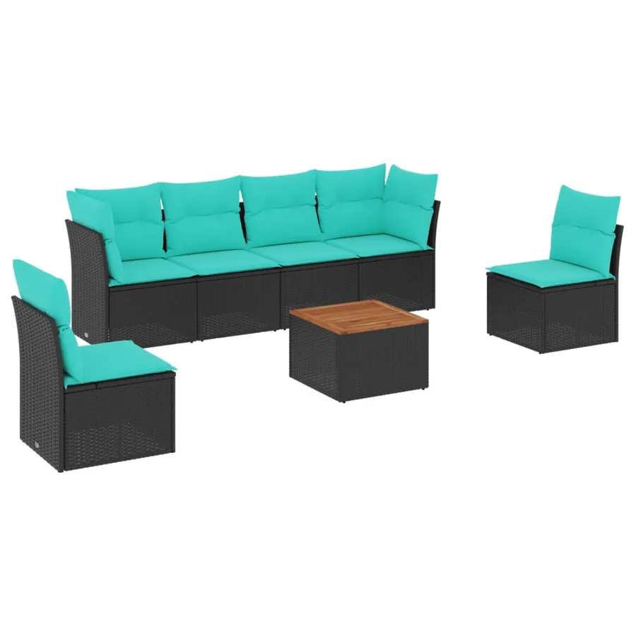 Salon de jardin 7 pcs avec coussins noir résine tressée 62 x 62 x 69 cm - 55,4 kg - 2