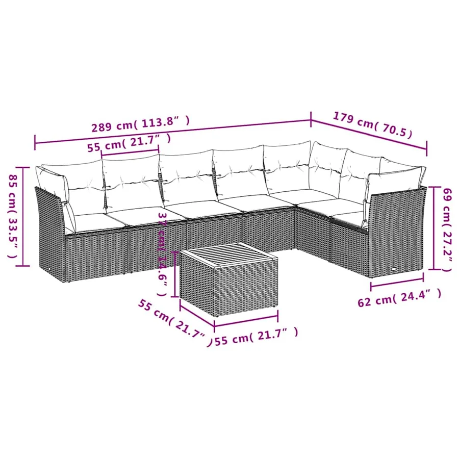 Salon de jardin 8 pcs avec coussins noir résine tressée - 10