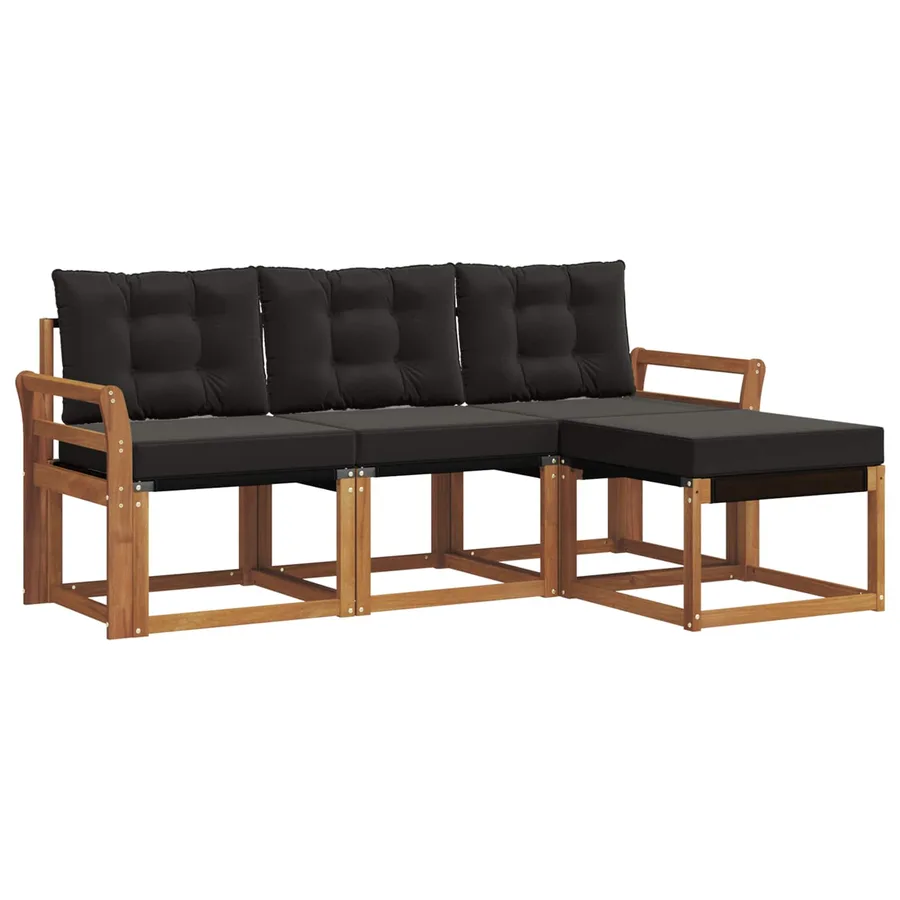 Ensemble de canapés d'extérieur 4 pcs Naturel et Noir - 2