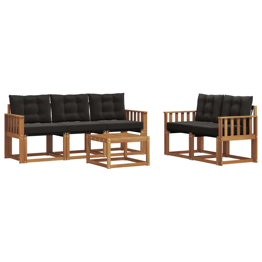 Ensemble de canapés d'extérieur 6 pcs Naturel et Noir - 2
