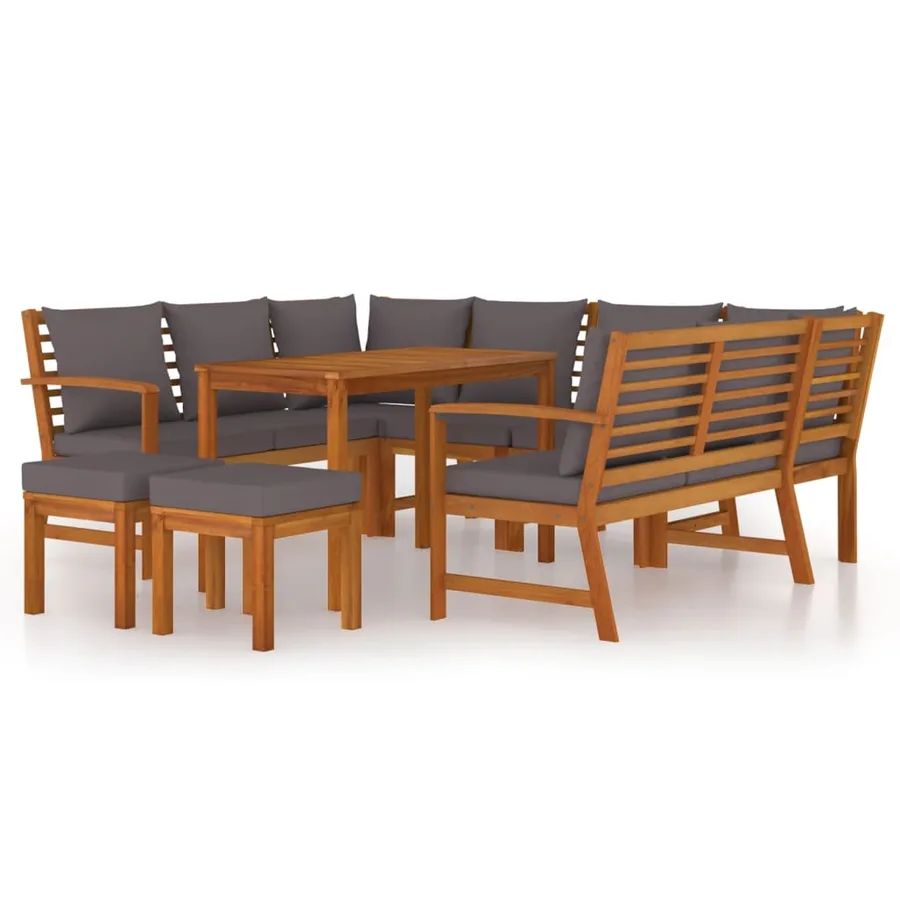 Ensemble à manger de jardin coussins 9 pcs Bois acacia - 2