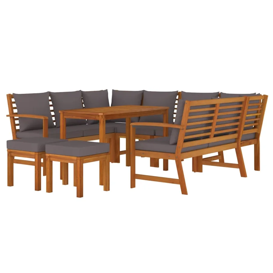 Ensemble à manger de jardin coussins 9 pcs Bois acacia - 3