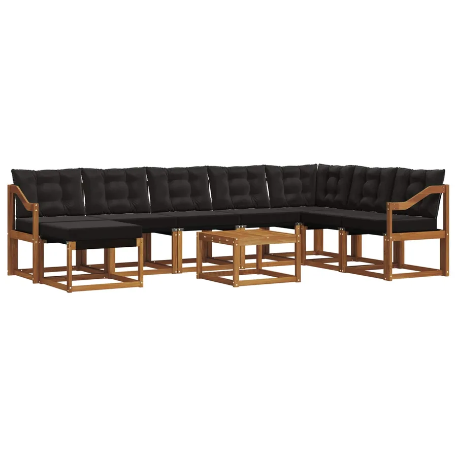 Ensemble de canapés d'extérieur 9 pcs Naturel et Noir - 2