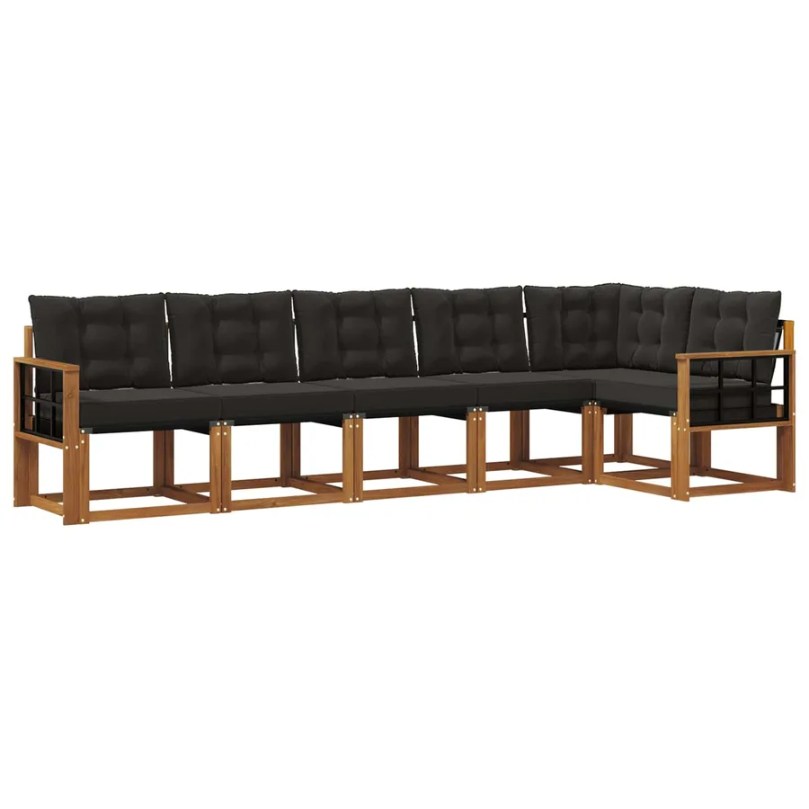 Ensemble de canapés d'extérieur 6 pcs Naturel et Noir - 2