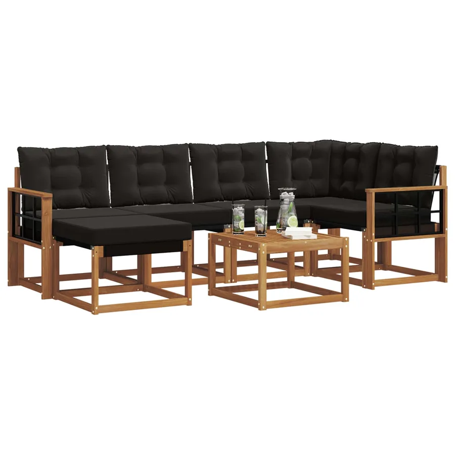 Ensemble de canapés d'extérieur 7 pcs Naturel et Noir - 3