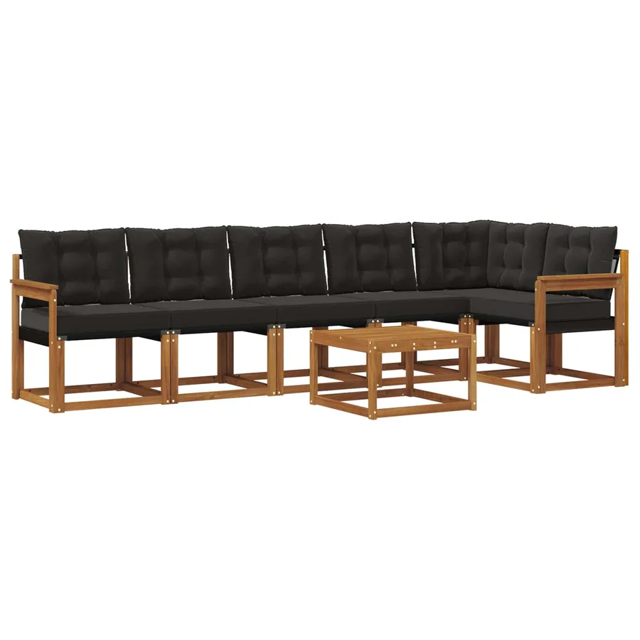 Ensemble de canapés d'extérieur 7 pcs Naturel et Noir - 2