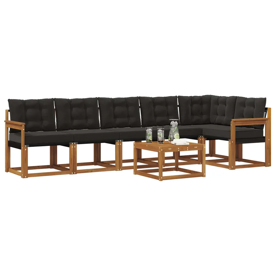 Ensemble de canapés d'extérieur 7 pcs Naturel et Noir - 3