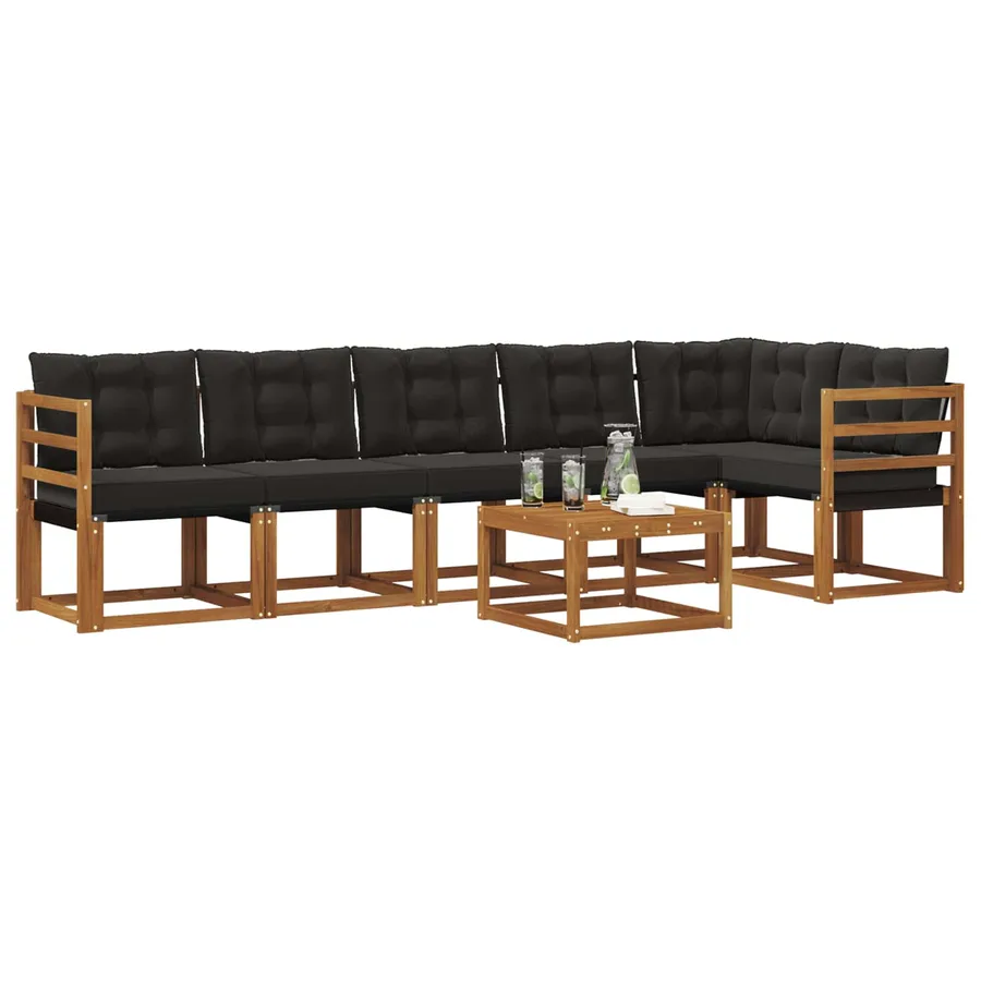 Ensemble de canapés d'extérieur 7 pcs Naturel et Noir - 2