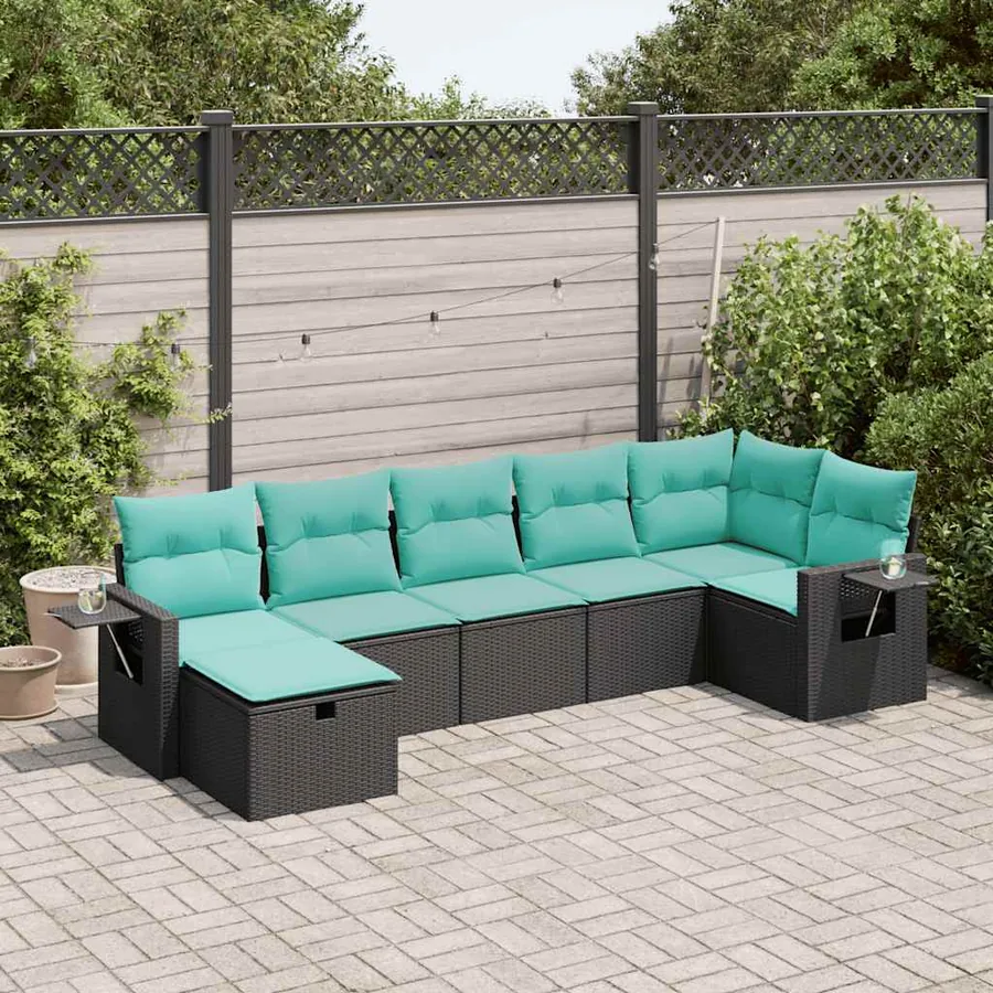 Salon de jardin 7 pcs avec coussins noir résine tressée 55 x 62 x 69 cm - 59,2 kg