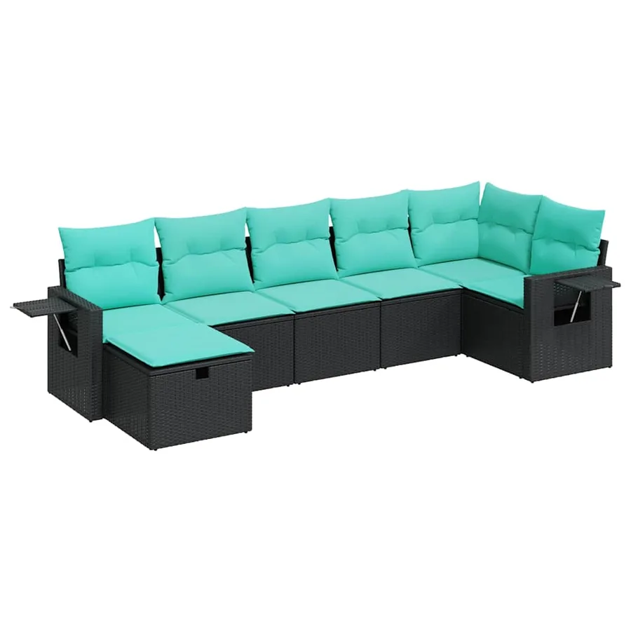 Salon de jardin 7 pcs avec coussins noir résine tressée 55 x 62 x 69 cm - 59,2 kg - 2