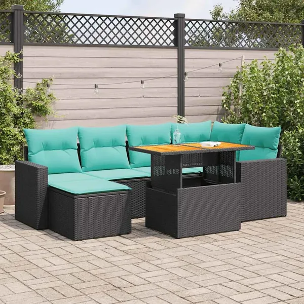 Salon de jardin 7 pcs avec coussins noir résine tressée 55 x 62 x 69 cm - 63,0 kg