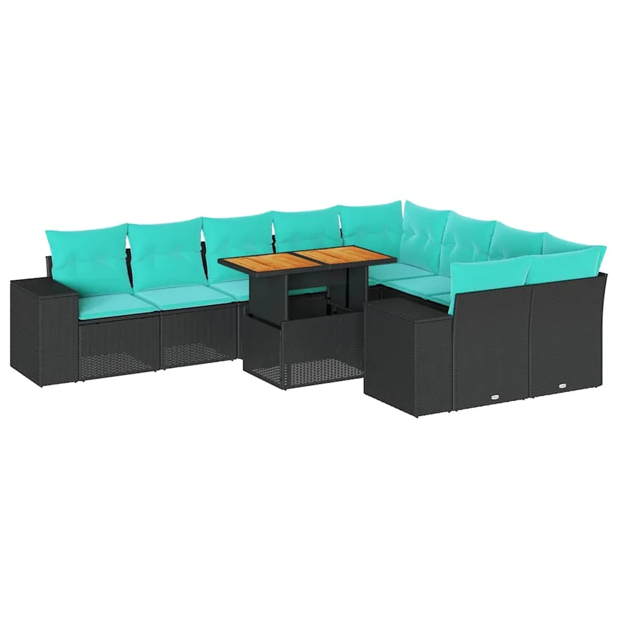 Salon de jardin 10 pcs avec coussins noir résine tressée - 2