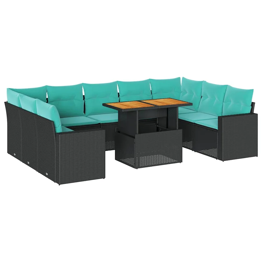 Salon de jardin 10 pcs avec coussins noir résine tressée - 2