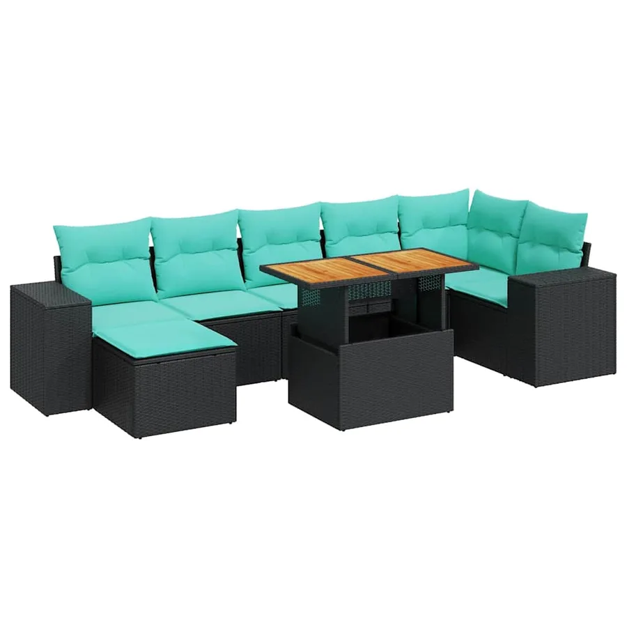 Salon de jardin 8 pcs avec coussins noir résine tressée - 2