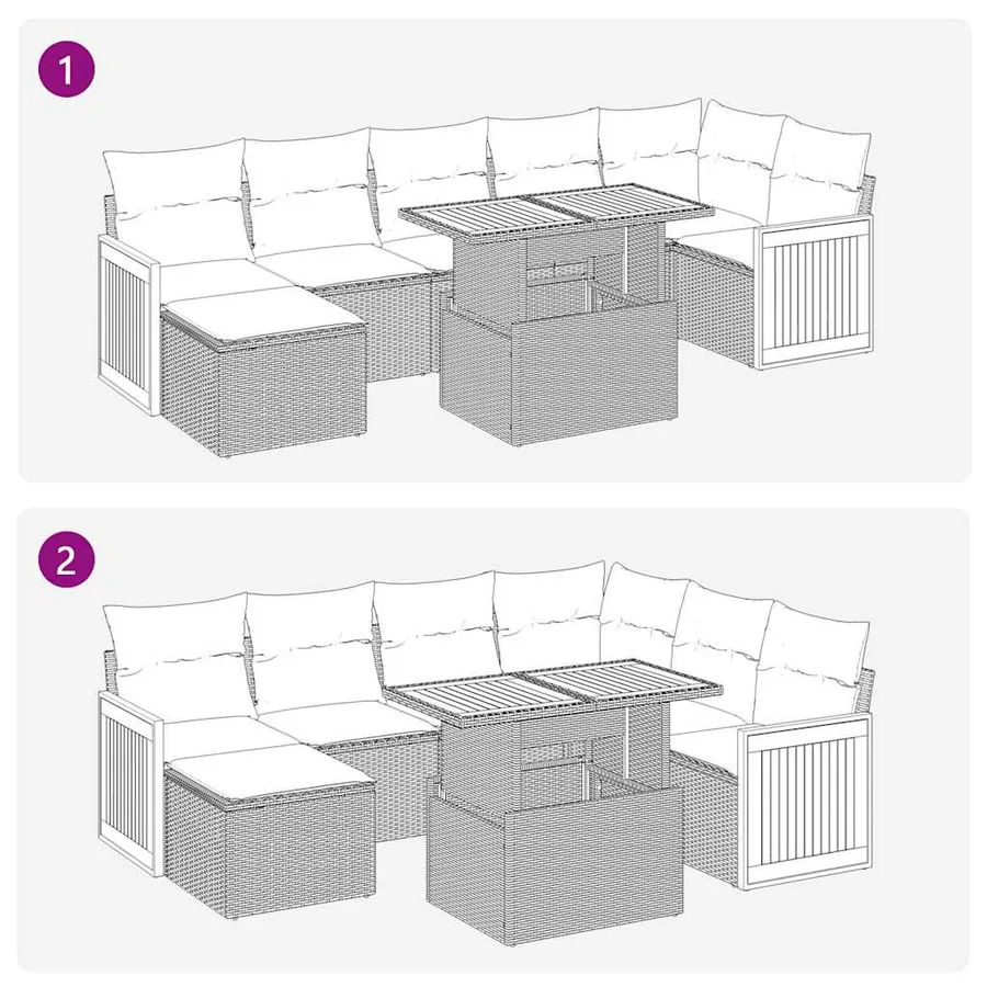 Salon de jardin avec coussins 8 pcs gris résine tressée acacia - 8