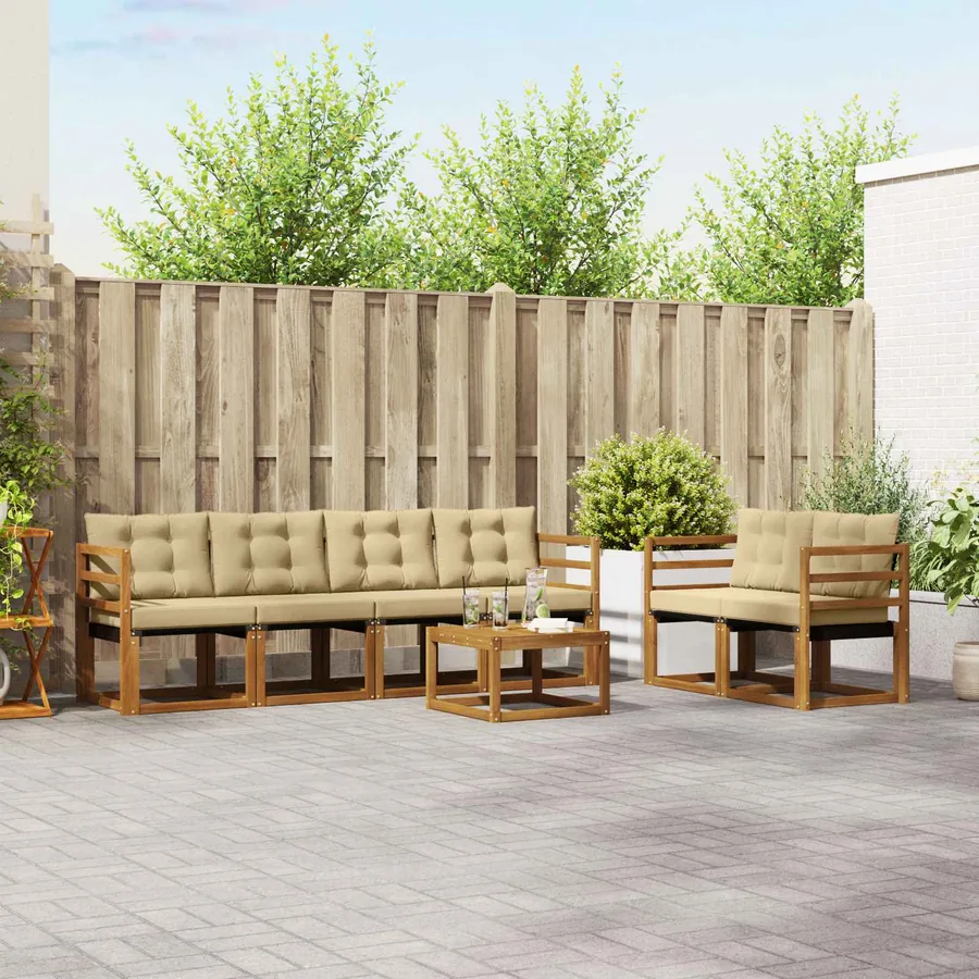 Ensemble de canapés d'extérieur 7 pcs Naturel et Beige