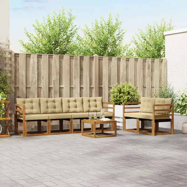 Ensemble de canapés d'extérieur 7 pcs Naturel et Beige
