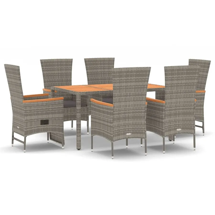 Ensemble à manger de jardin et coussins 7 pcs gris rotin - 2