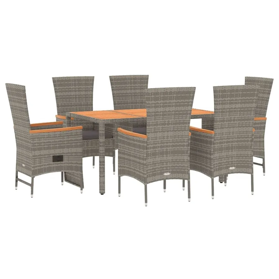 Ensemble à manger de jardin et coussins 7 pcs gris rotin - 3
