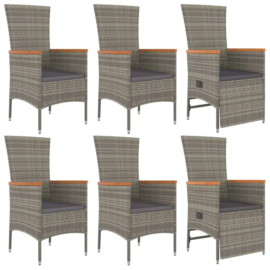 Ensemble à manger de jardin et coussins 7 pcs gris rotin - 4