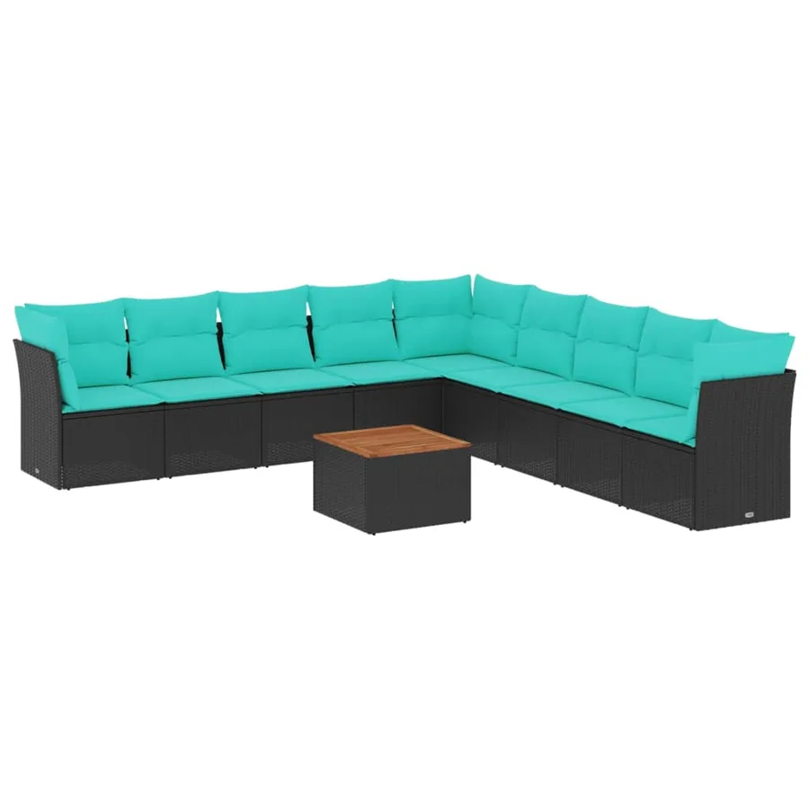 Salon de jardin 10 pcs avec coussins noir résine tressée - 2