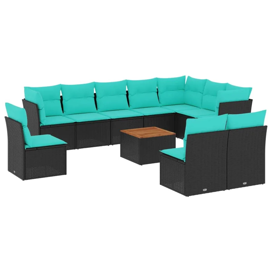 Salon de jardin 11 pcs avec coussins noir résine tressée - 2