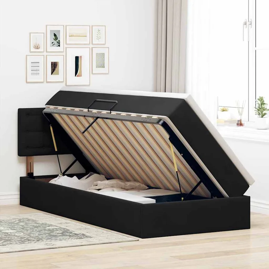 Lit de Rangement avec matelas Noir 90 x 190 cm Velours - 4