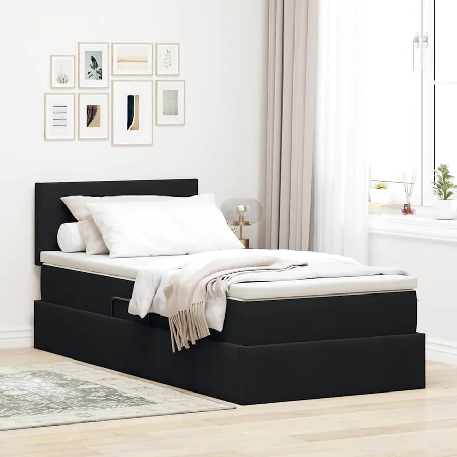 Lit de Rangement avec matelas Noir 90 x 190 cm Velours