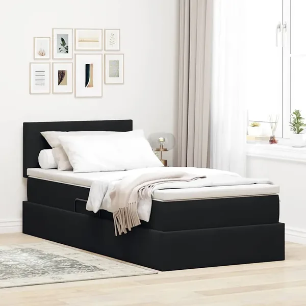 Lit de Rangement avec matelas Noir 90 x 190 cm Velours