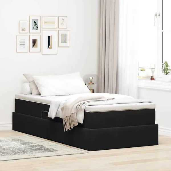 Lit avec rangement et matelas Noir 90 x 190 cm Velours