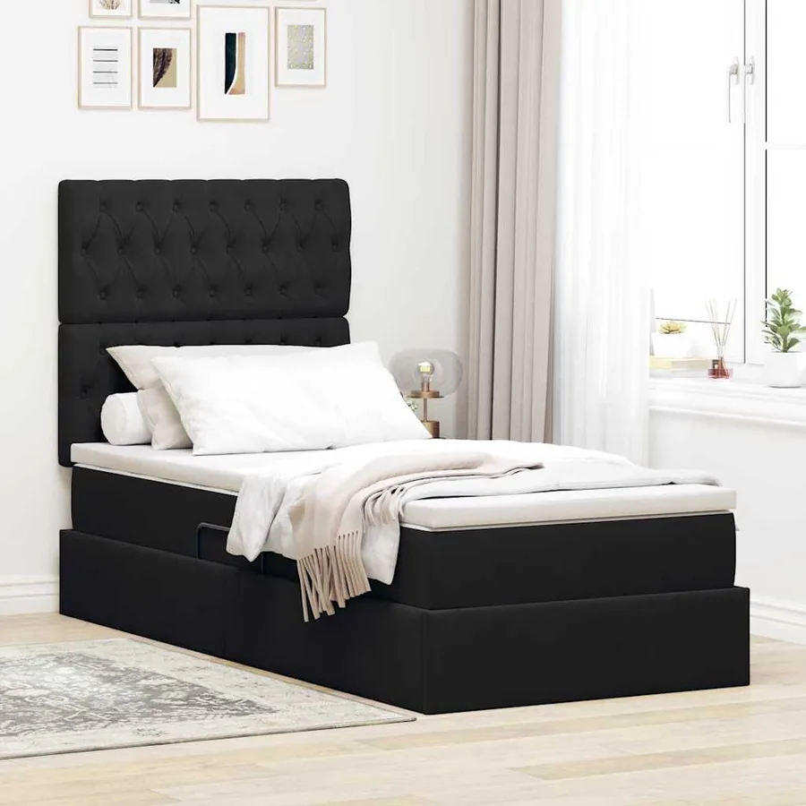 Lit de rangement LED avec matelas Noir 90 x 190 cm Velours