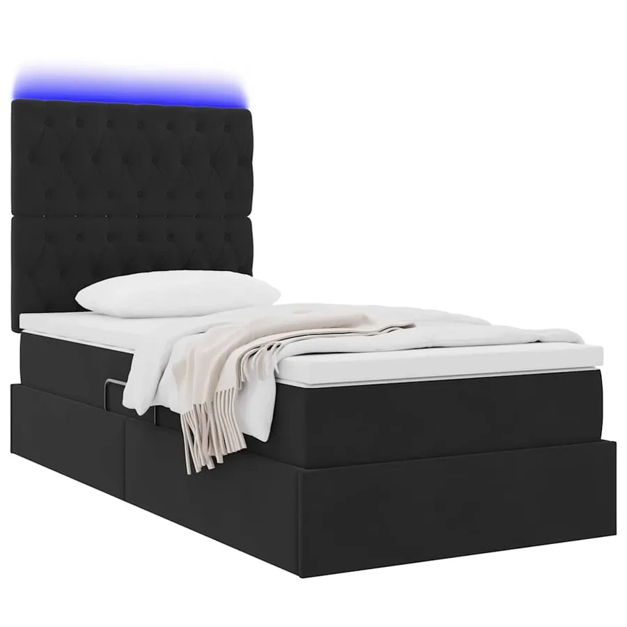 Lit de rangement LED avec matelas Noir 90 x 190 cm Velours - 3