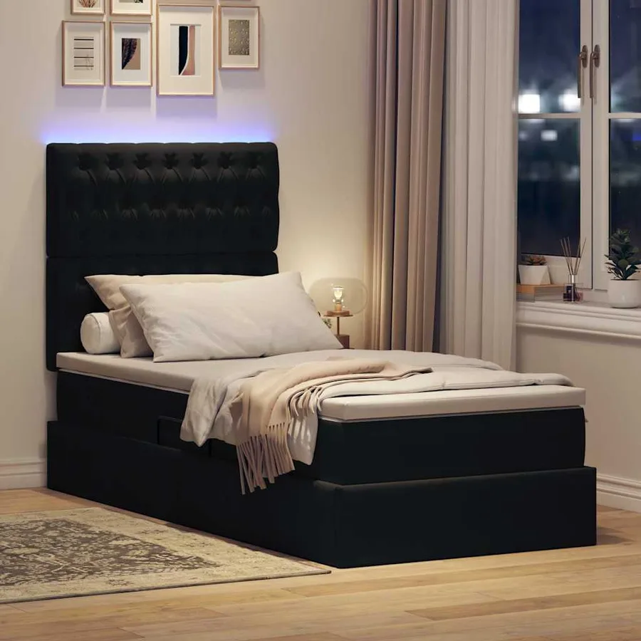 Lit de rangement LED avec matelas Noir 90 x 190 cm Velours - 5