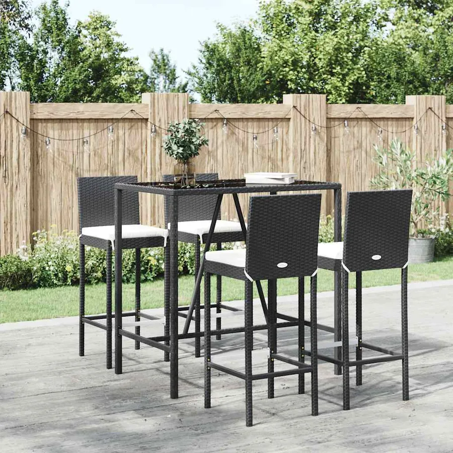 Ensemble de bar de jardin 5 pcs avec coussins noir poly rotin
