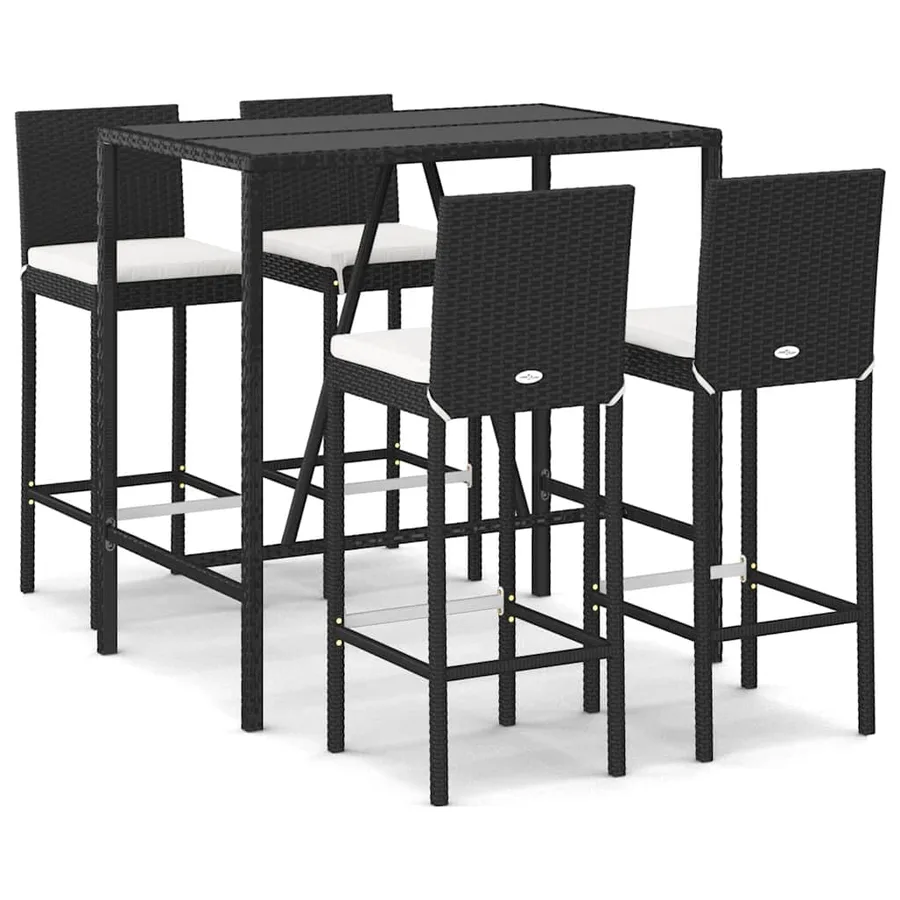 Ensemble de bar de jardin 5 pcs avec coussins noir poly rotin - 2