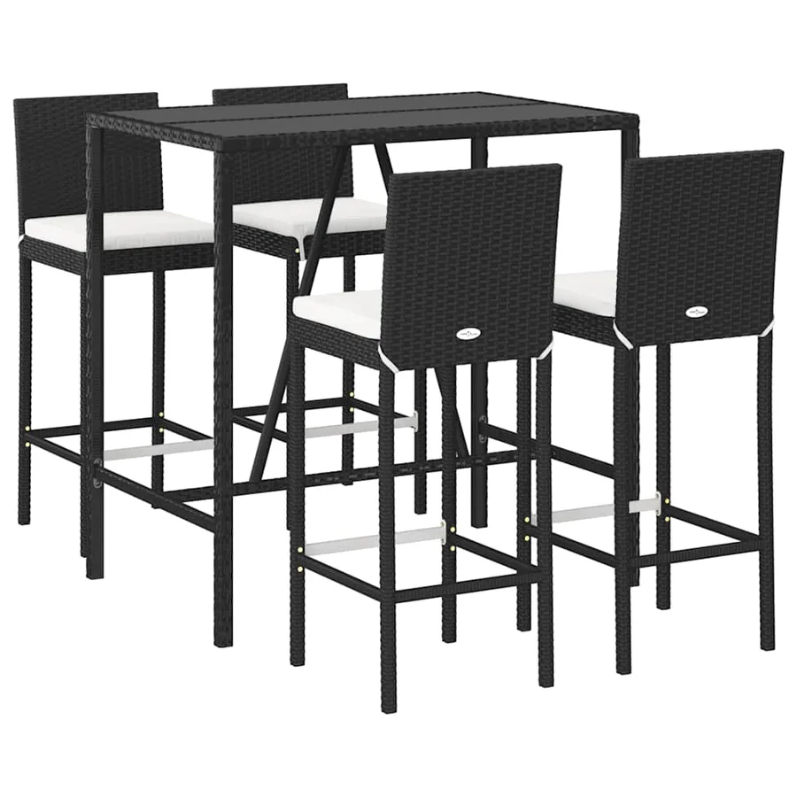Ensemble de bar de jardin 5 pcs avec coussins noir poly rotin - 3