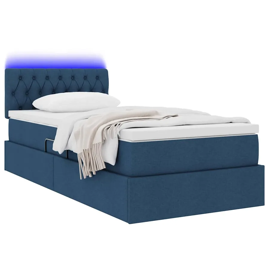 Lit de rangement LED avec matelas Bleu 100 x 200 cm Tissu - 3