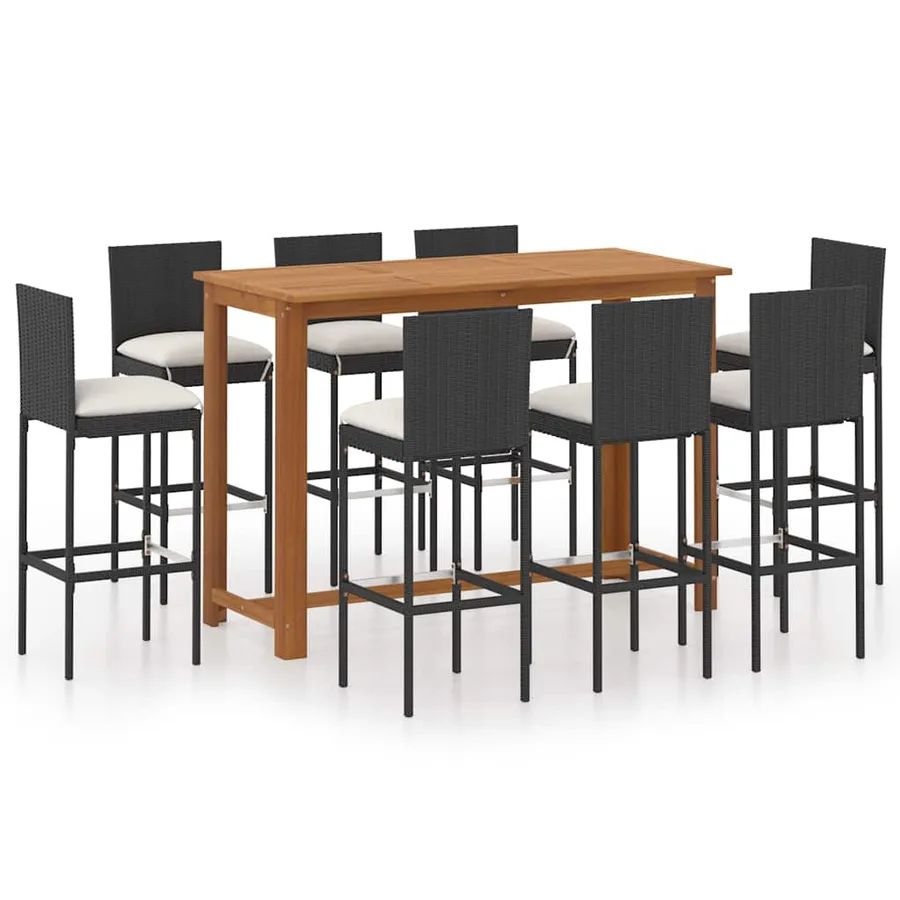 Ensemble de bar de jardin avec coussins 9 pcs Noir - 2