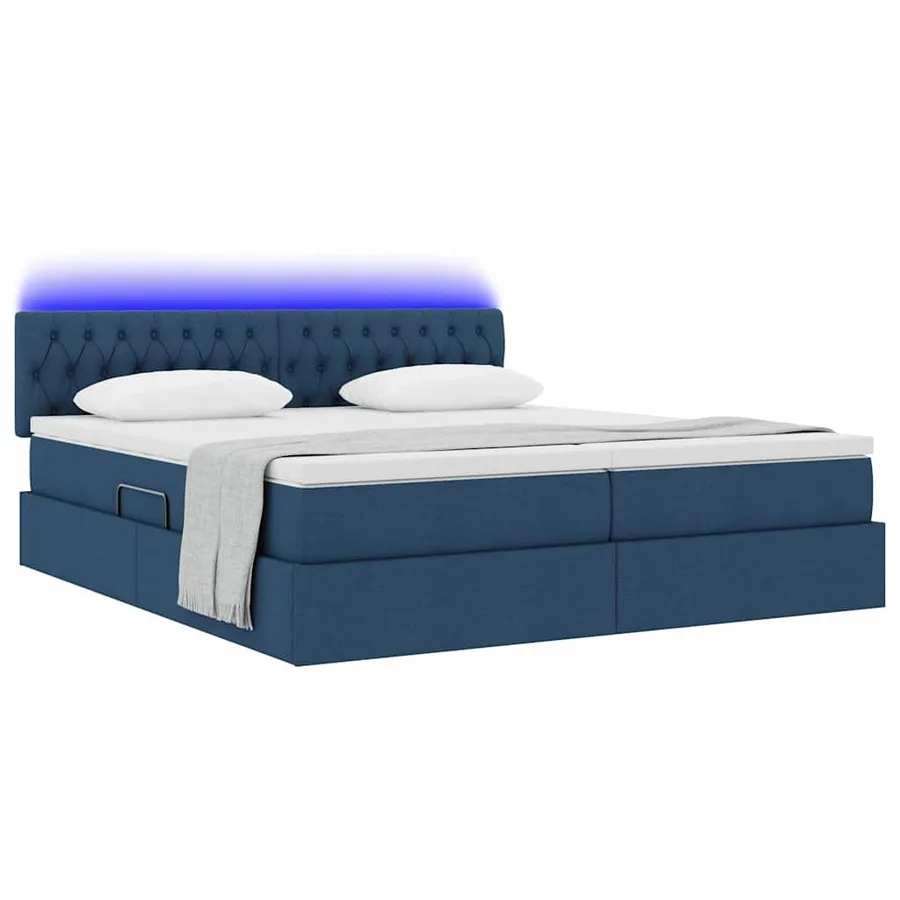 Lit de rangement LED avec matelas Bleu 200 x 200 cm Tissu - 3