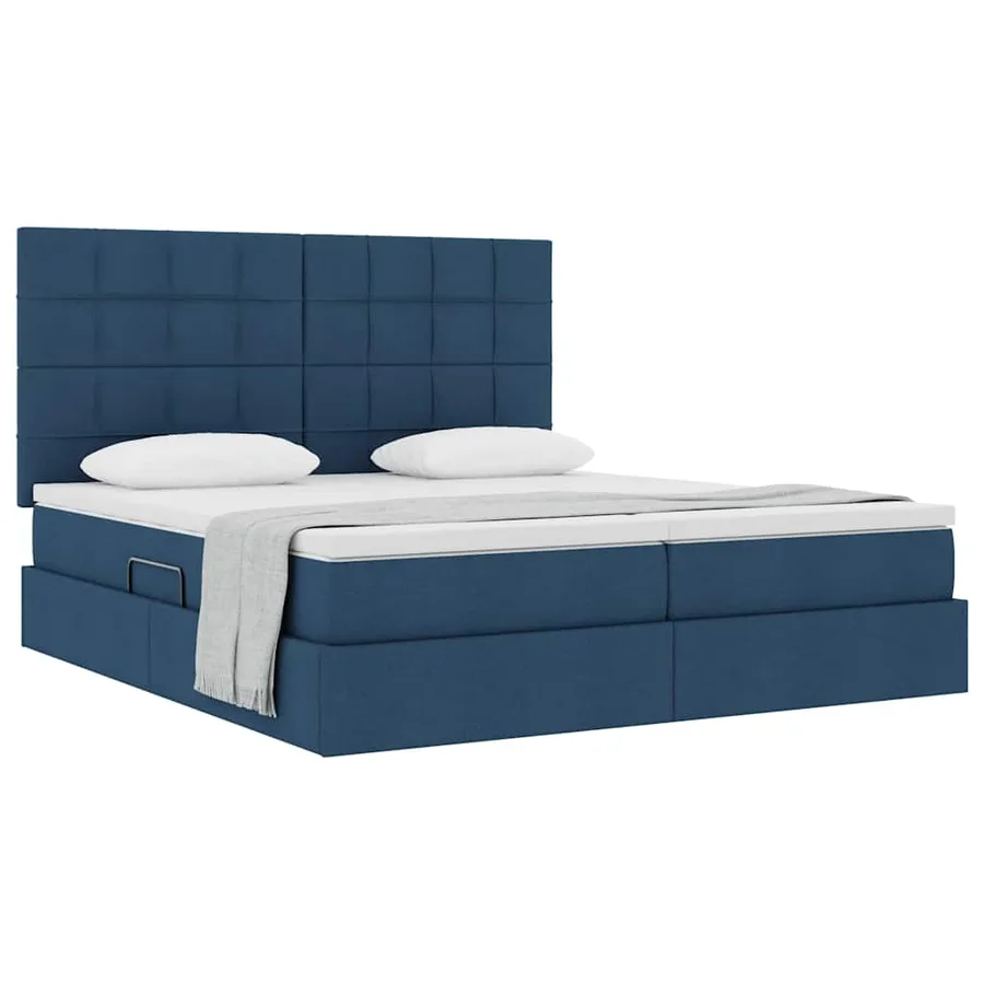 Lit de Rangement avec tête de lit Bleu 200 x 200 cm Tissu - 3