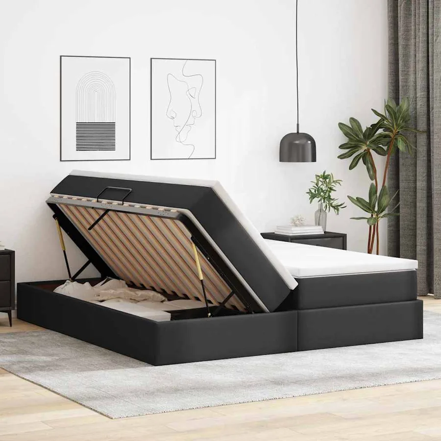 Lit avec rangement et matelas avec matelas Noir 180 x 200 cm - 4