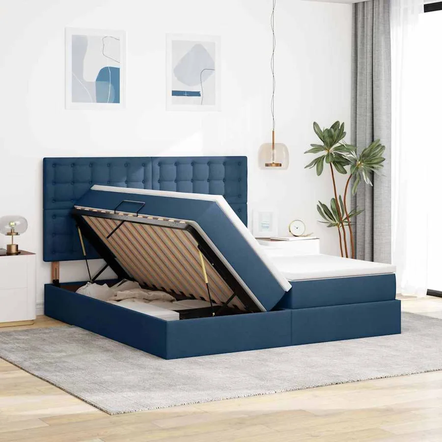 Lit de rangement LED avec matelas Bleu 200 x 200 cm Tissu - 4