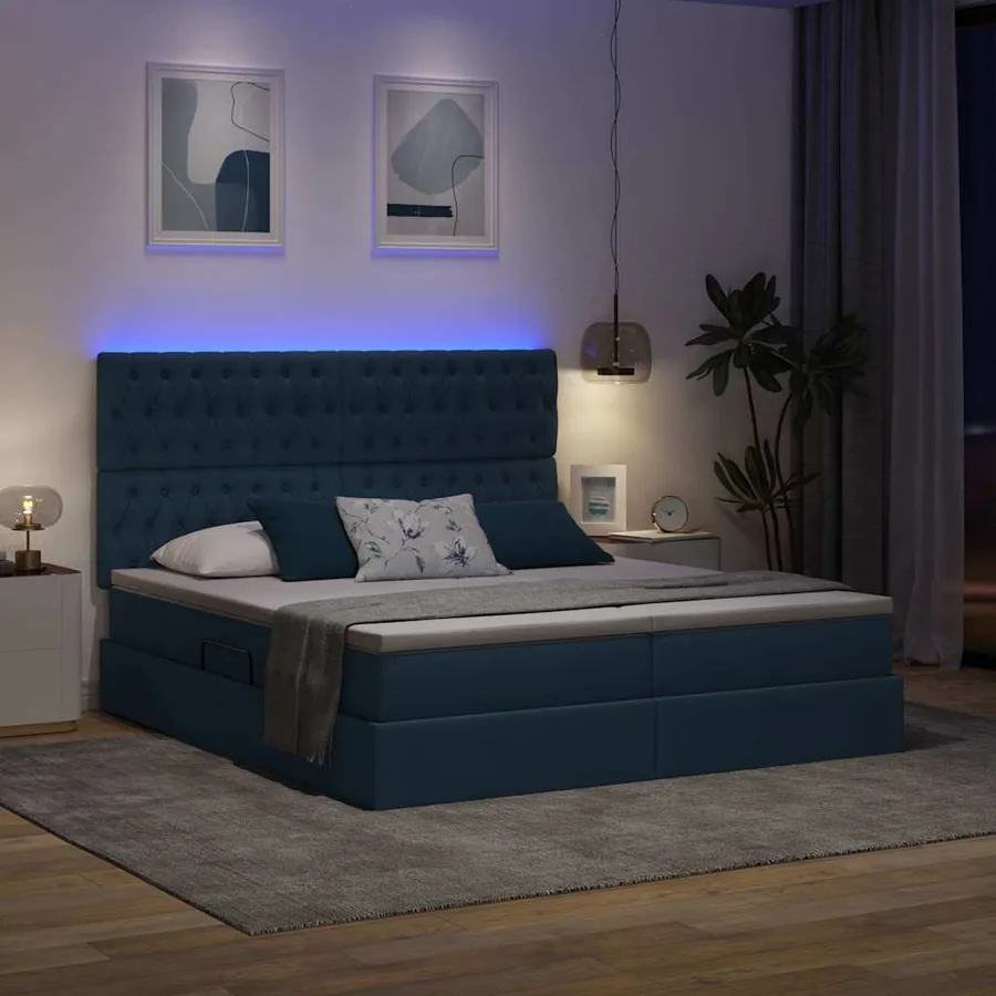Lit de rangement LED avec matelas Bleu 200 x 200 cm Tissu - 5