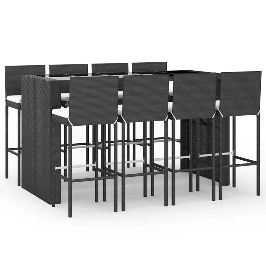 Ensemble de bar de jardin 9 pcs avec coussins noir poly rotin - 2