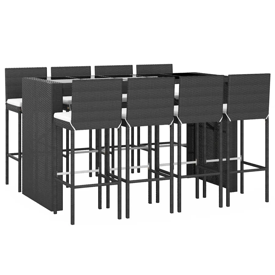 Ensemble de bar de jardin 9 pcs avec coussins noir poly rotin - 3