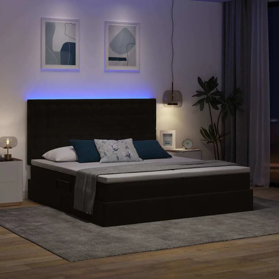 Lit de rangement LED avec matelas Noir 180 x 200 cm Velours - 5