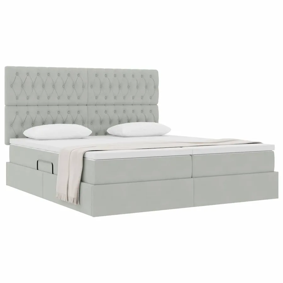 Lit de Rangement avec stockage Gris clair 180 x 200 cm Velours - 3